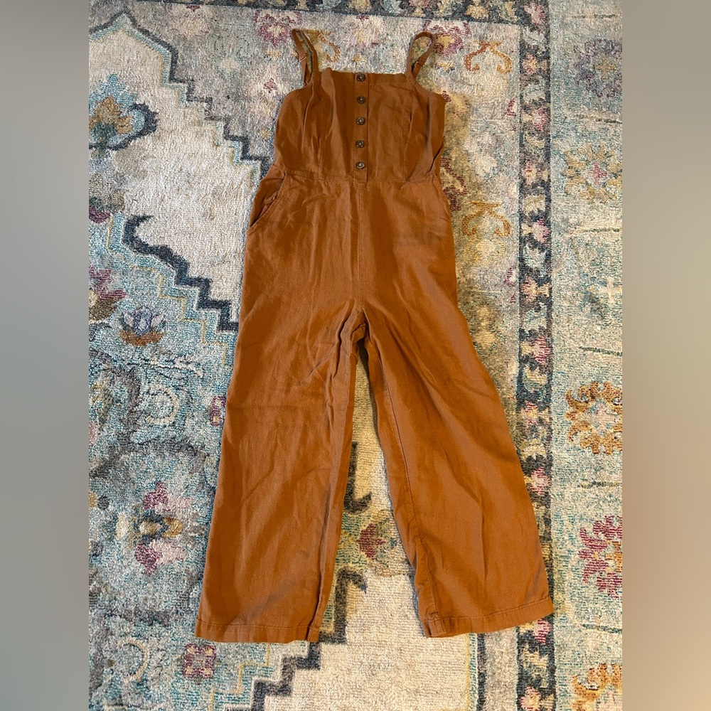 Button Top Jumpsuit with Pockets and Ribbed Back